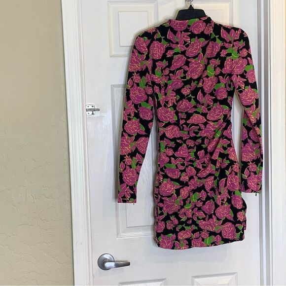 Zara Floral Ruched Mini Dress Size XS - Picture 6 of 16